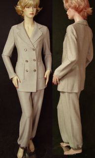 2090 St John Herringbone Knit Pants Suit Sz 8 Doubl Breasted Fitted