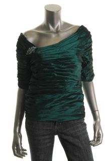 KM Collections New Green Shimmer Ruched Back Zip Lined Dress Top 10