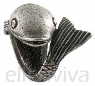 Big Cute Koi Carp Fish Animal Ring Jewelry Size 7 Vintage Silver Tone