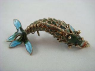 Blue Enamel Cloisonne Articulating Koi Fish Charm Pendant