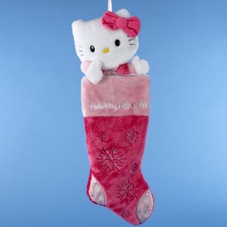 Pink Plush Hello Kitty Head Christmas Stocking New Large Stocking