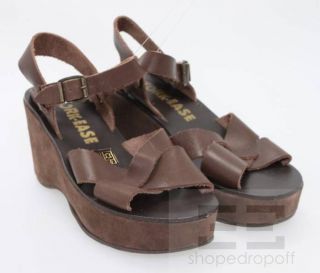 Kork Ease Chocolate Brown Leather Suede Ava High Wedge Sandals Size