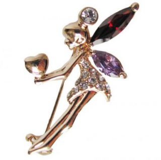 Heart Angel Brooch Pin Gold GF Authentic Swarovski Crystal
