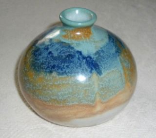 Small Bulbous Studio Pottery Vase Signed KS