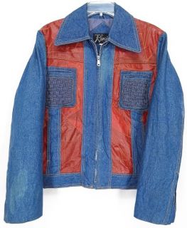 Vtg 70s Indigo KUMI® Leather & SELVEDGE DENIM Motorcycle JACKET Blue