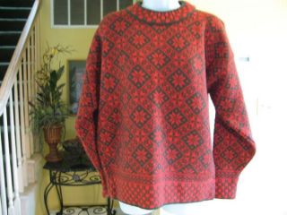 Dale of Norway Red Green Snowflake Design Wool Ski Sweater Womans M L