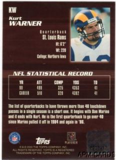Kurt Warner 2000 Topps NFL Rams Super Bowl XXXIV MVP on Card Auto SP