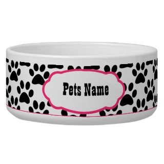 Pretty in Pink Paw Print Personalized Dog Bowl