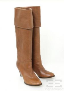 Autre Chose Light Brown Leather Cuffed Heel Boots Size 39 New
