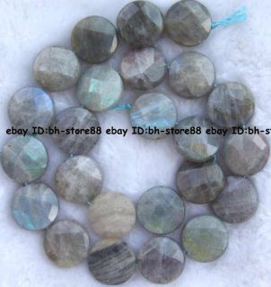 16mm Natural Labradorite Flat Round Faceted Beads 15