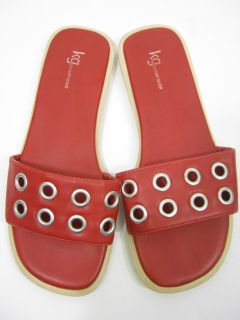 KG by Kurt Geiger Red Leather Grommets Shoes Slides 7