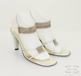 Christian Lacroix Silver Topaz Jeweled Strappy Slingback Heel Sandals