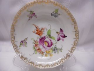 Antique Meissen Hand Painted Floral Design Cups Saucers Dishes Crossed
