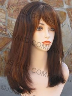 100 Human Hair Brown Gold Mix Wig Wigs Bangs Mola 26BT