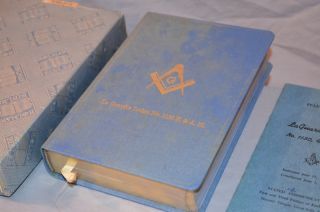 Blue Vtg 40s HOLY BIBLE HOLMAN Masonic Mason LODGE 1940 Edition w/ BOX