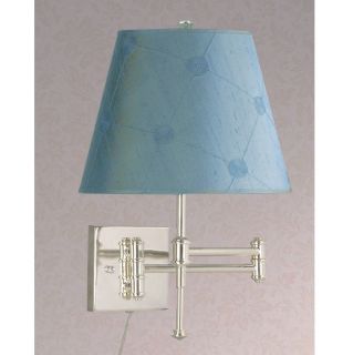 New 1 Light Plug in Swing Arm Wall Lamp Shiny Silver Silk Fabric Laura