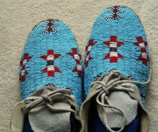 1920s 1930 Northern Cheyenne Full Beaded Hide Moccasins Morning Star