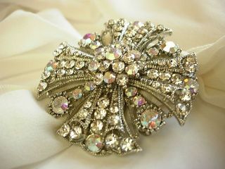 Large Pin Brooch Broach Bridal Crystal Vintage Style