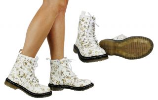Womens Martin DM Style Floral Leopard Print Matt Combat Ankle Boots