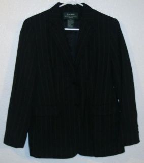 Lauren Ralph Lauren Black Pinstripe 100 Wool 2 Button Blazer Jacket Sz