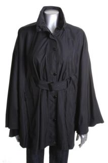 Ralph Lauren New Black Solid Belted Poncho Coat L XL BHFO