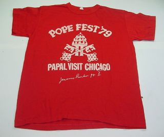 Vintage Pope Fest 1979 Papal Visit Chicago Catholic T Shirt Sz Mens L