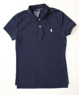 Ralph Lauren Womens Slim Fit Polo Shirt L Large Navy Blue Pony New