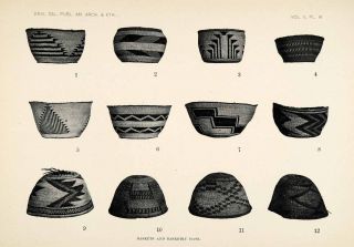 1910 Print Baskets Hats Kato Cahto Tribe Native American Tule Basket