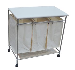Mobile Laundry Cart w Removable 3 Bag Washing Hamper Built in Ironing