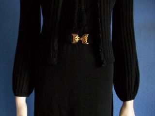 Black Santana Knit 3pc Dress Sweater Set Suit with Belt 6 S