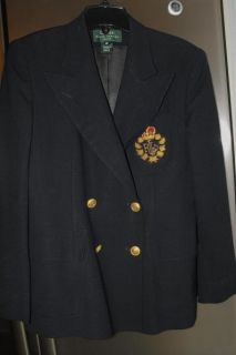 ralph lauren crested boyfriend jacket blazer navy blue size 8 petite