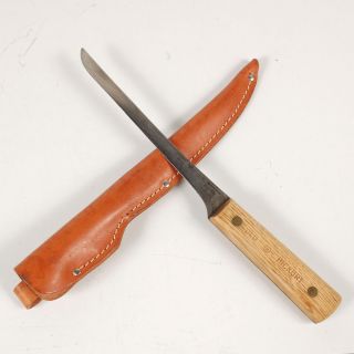 Old Hickory Fixed Blade Filet Knife and Leather Sheath