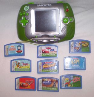Green Leapster Leap Frog Game System w 9 Games Cars Mr Pencil Thomas I