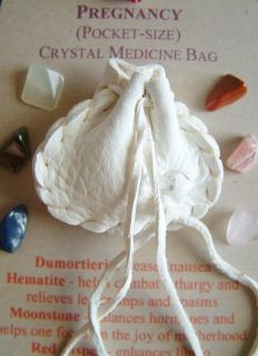 PREGNANCY CRYSTAL MEDICINE BAG Pocket Size Deer Leather Pouch + Reiki