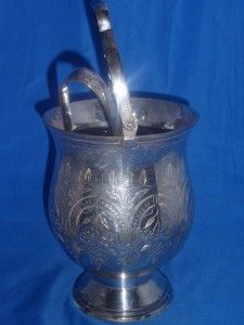 Vintage Leonard Silverplate Ice Bucket w Tongs Engraved Floral Design