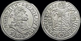 silver coin of leopold i 3 kreuzer dated 1670 the latin inscription