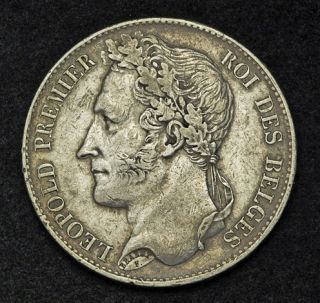 1849 Belgium Leopold I Large Silver 5 Francs Coin VF