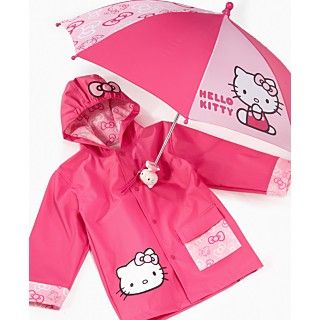 Hello Kitty Kids Rain Set, Little Girls Umbrella and Raincoat   Kids