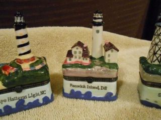 Lot of 5 Lighthouse Trinket Boxes Sanibel Whitefish Marshall Fenwick