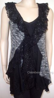 Lilia Whispers Ladies Knit Vest Top Asymm Draping Black
