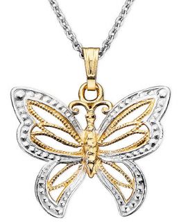 14k Gold & Sterling Silver Butterfly Pendant   Necklaces   Jewelry