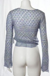 Lilja Periwinkle Blue Mohair Crochet Knit Cozy Casual Cardigan Sweater