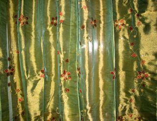 Green Sari Embroidered Sheer Curtain Mirror Work India Curtain Drape