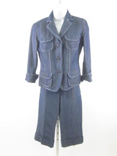 Lida Biday Blue Jean Jacket Cropped Pants Set Sz 4