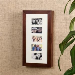 Photo Display Wall Mount Jewelry Armoire in Wood Cherry Finish