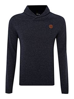 Fred Perry Tweed style shawl neck jumper Blue   