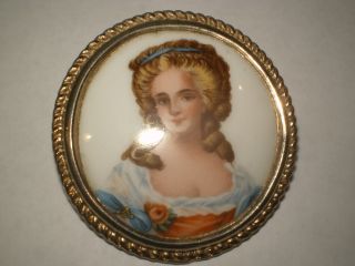 Vint Woman Limoges Sign France Cameo Brooch Pin Pendant