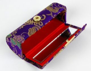 Silk Brocade Lipstick Case Purple Makeup Mirror Box