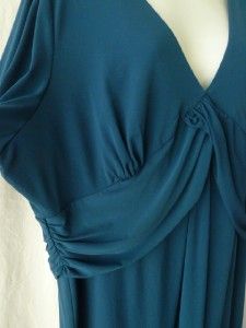 Laundry Shelli Segal Slinky Aegean Blue Ruched VNeck Empire Dress Plus