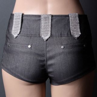 Sexy Gray Rhinestone Button Slim Fitted Booty Mini Short Shorts Hot